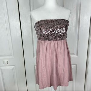 LUDI dusty rose pink sequined sleeveless babydoll top blouse new extra small
